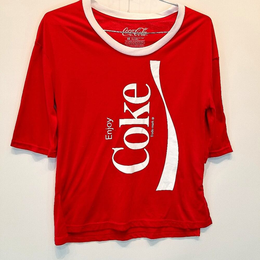 Coca-Cola‎ Red White T-Shirt New Oversized Short Sleeve Round Neck Women's Sz XS